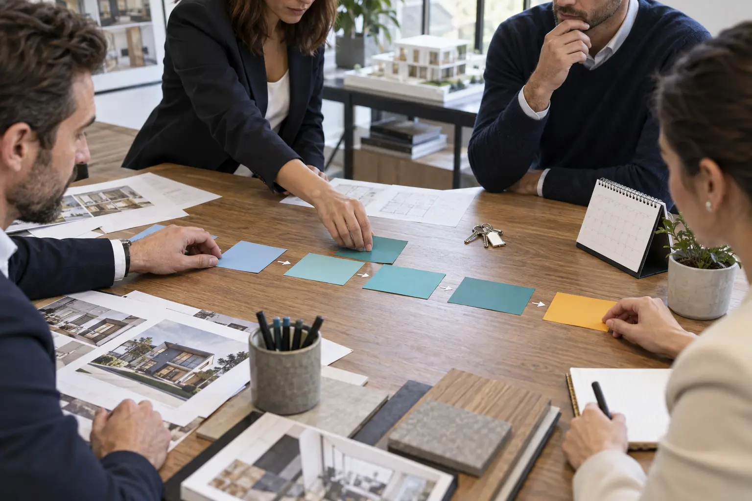 A brokerage team mapping a real estate inquiry handoff process together.